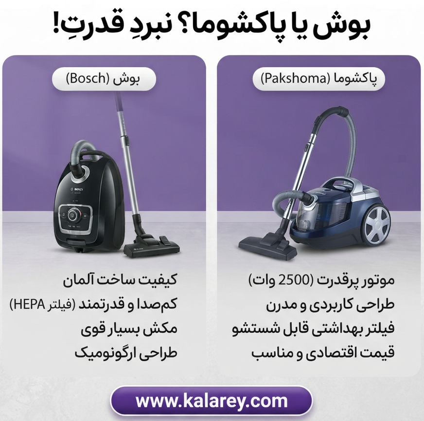 مقایسه جاروبرقی بوش و پاکشوما از نظر طراحی و بدنه